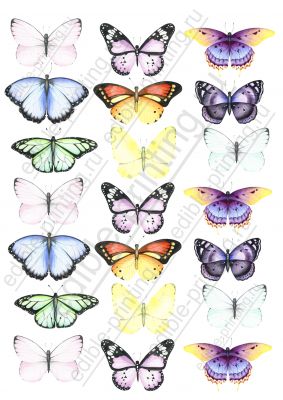 Картинка для торта Красивые бабочки pr0077 При желании можно изменить размеры бабочек.
