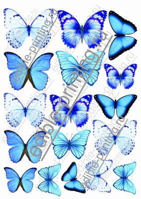 Голубые бабочки для торта  Размеры можно изменить по желанию.