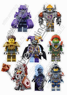 LEGO NEXO KNIGHTS Рыцари  Лист формата А4 (20х28 см)
Герои высотой 8-9 см