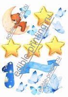 Картинка для торта "Мальчику 1 годик с медвежонком и звездами"