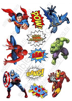 Картинка для торта Супергерои supergeroi011 Размер листа: формат А4 (макс. 20х28 см)