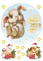 Картинка для круглого торта Новый год кролика ng065