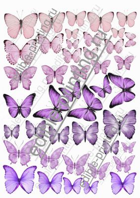 Бабочки на торт розовые и фиолетовые Размеры можно изменить по желанию.