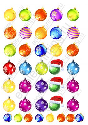 Картинка для леденцов Новый год ёлочные шары novgodraz004 Диаметр шариков 3 см. На одном листе - 30 штук.