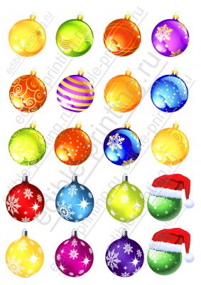 Картинка для леденцов Новый год ёлочные шары novgodraz005 Диаметр шариков 4 см. На одном листе - 20 штук.