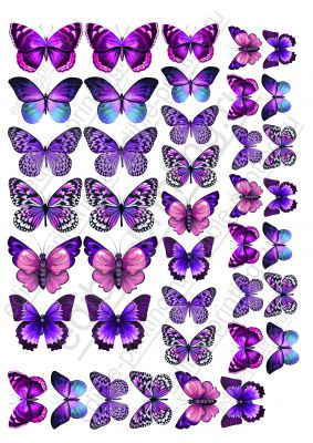 Бабочки для торта малиновые фиолетовые pr0080 Размер листа: формат А4 (макс. 20х28 см). Размеры можно изменить.