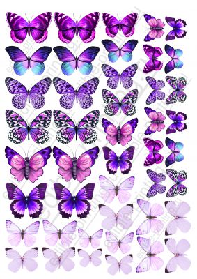 Бабочки для торта малиновые фиолетовые pr0082 Размер листа: формат А4 (макс. 20х28 см). Размеры можно изменить.