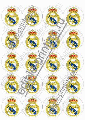 Реал Мадрид (капкейки) 20 капкейков диаметром 5 см. Съедобная печать сахарных и вафельных картинок для капкейков, печенья, пирожных и пряников, леденцов.