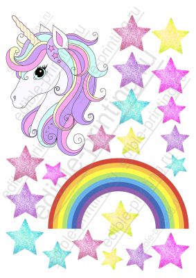 Картинка для торта Единорожка с радугой unicorn016 Размер листа: формат А4 (макс. 20х28 см)